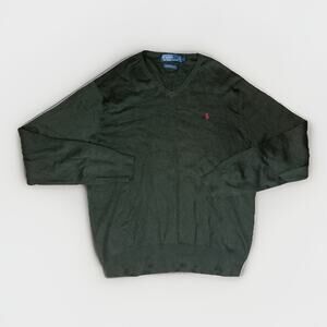 Polo Ralph Lauren Pima Cotton Olive Green Sweater Size L Preppy Heritage Holiday